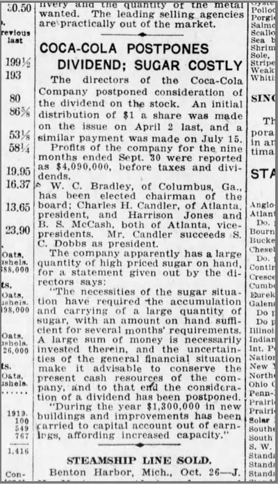 Coca-Cola 1920s Postpones Dividends