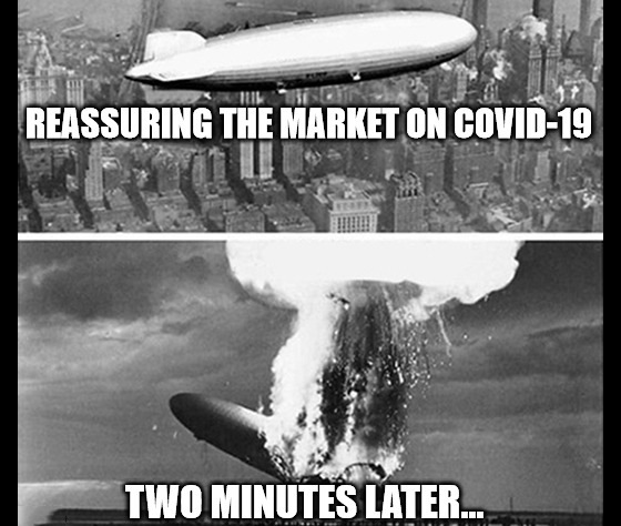 President Trump tried to ease COVID-19 fears last night, but that attempt went over like a lead balloon with Wall Street.