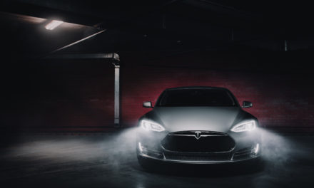 tesla car in garage