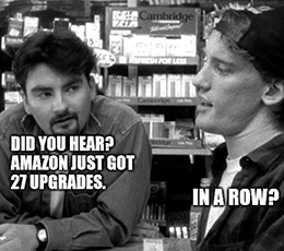 Amazon started the trading day in new all-time high territory, pumped up from 27 straight analyst upgrades. 