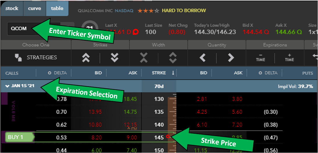 Image showing how a broker's interface might show customers when they search for an option.