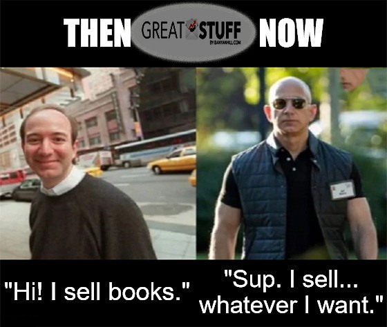 Bezos then and now, steps down meme big