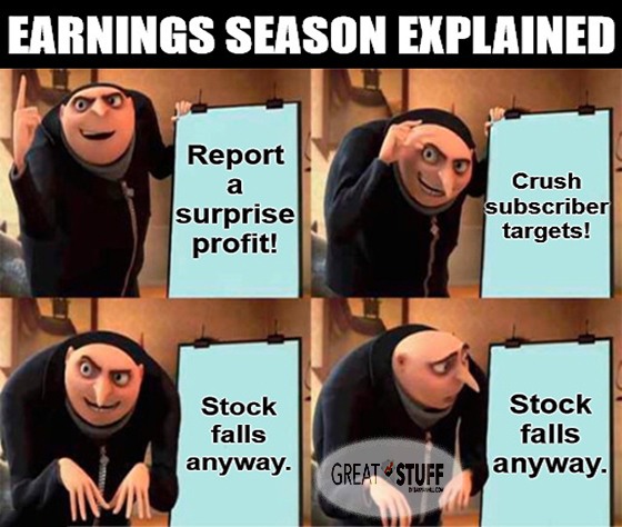 Earnings season explained by Gru meme big