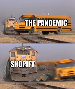Shopify vs. the pandemic trains meme