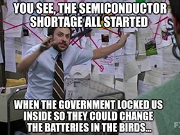 Semiconductor shortage AMAT batteries in birds meme
