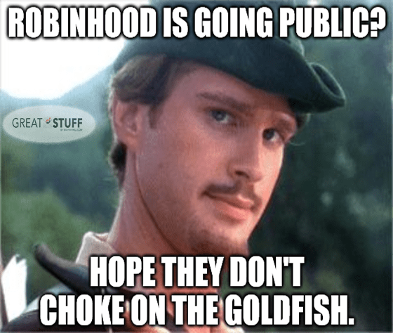 Robinhood's going public choke on the goldfish meme big