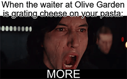 Waiter at Olive Garden grating cheese more meme