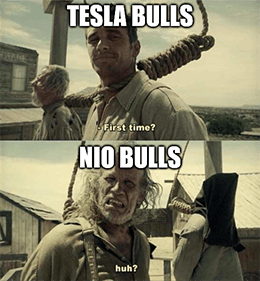 Tesla bulls to Nio bulls left hanging. first time? meme