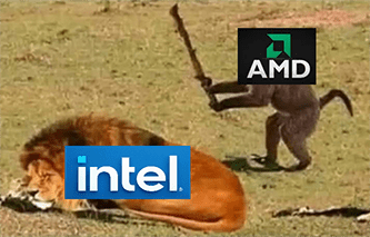 AMD monkey vs Intel lion wakes up meme