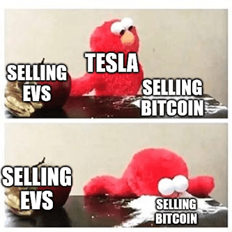 Tesla selling EVs vs selling bitcoin elmo meme