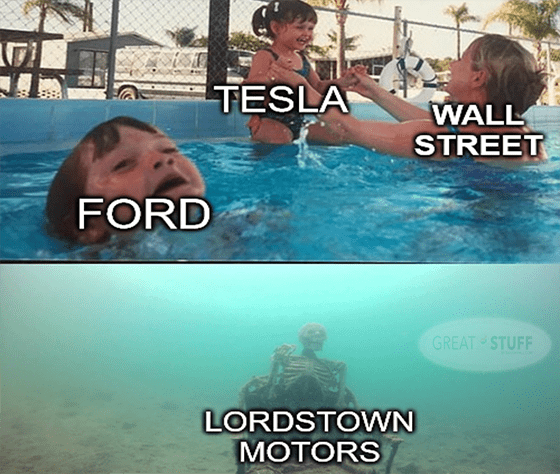 Wall Street with Tesla vs Ford vs Lordstown meme big
