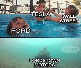 Wall Street with Tesla vs Ford vs Lordstown meme small