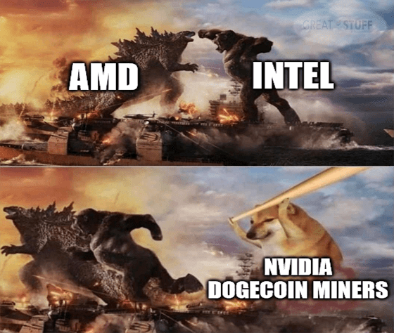 AMD vs Intel vs Nvidia dogecoin miners meme big