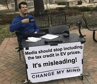 Misleading media marketing EV prices tax credit meme