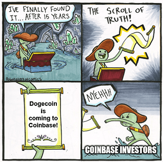 Scroll of truth Coinbase Dogecoin meme