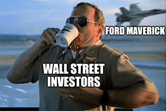 Ford Maverick buzzes the Wall Street tower meme
