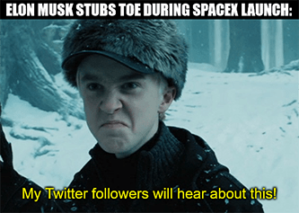Musk stubs toe SpaceX Twitter followers Draco meme