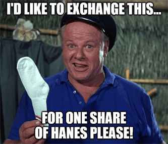 Sock market exchange for one share of Hanes meme