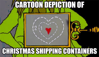 Cartoon depiction Grinch shipping container meme Cartoon depiction Grinch shipping container meme