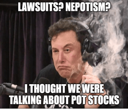 lawsuits nepotism Elon thought we were talking pot stocks meme
