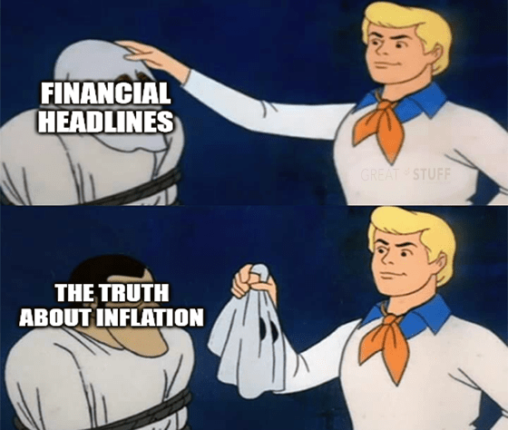 Financial headlines truth about inflation Scooby Doo unmasked meme big