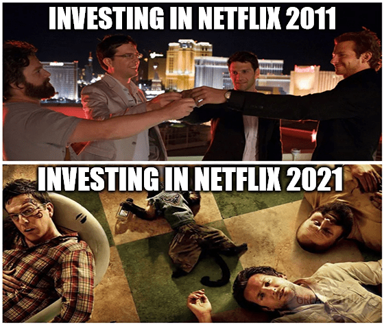 Investing Netflix 2011 vs 2021 hangover meme big