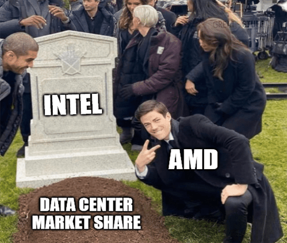 Intel grave AMD data center market share meme big