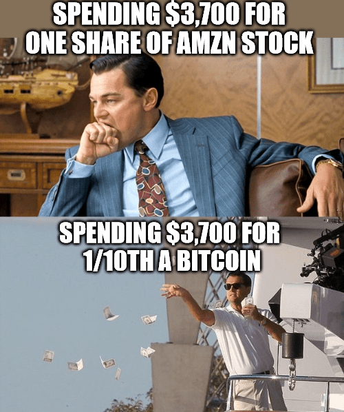 One share AMZN $3700 1/10th bitcoin meme