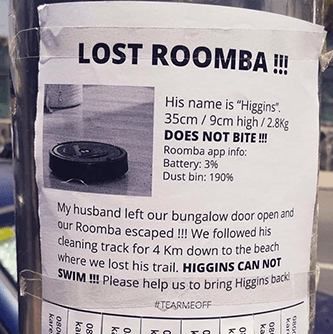 Lost roomba doesn't bite flyer IRBT earnings wall street meme
