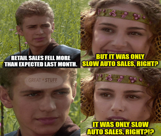 Retail sales fell only auto sales right? Padme meme big