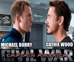 Michael Burry vs Cathie Wood war meme small