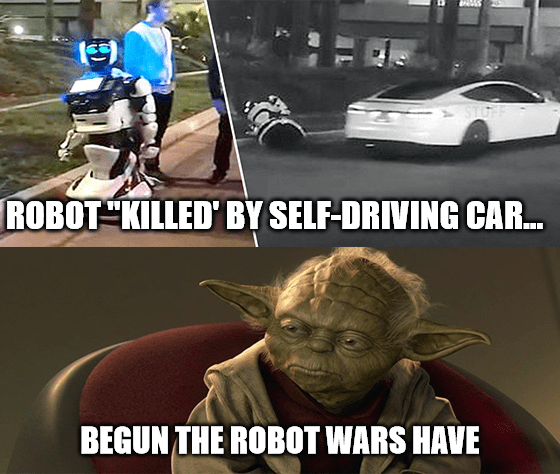 Self-driving car killed robot Yoda Tesla AI meme big