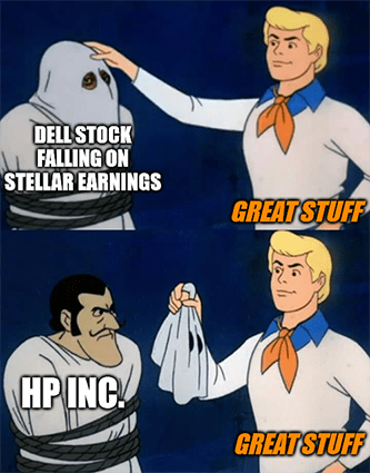 Dell stock falling stellar earnings HP Scooby doo meme - August Apple App Store