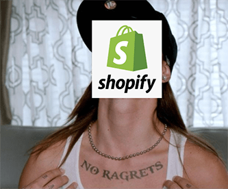 Shopify No Ragrets sold triple-digit gain meme