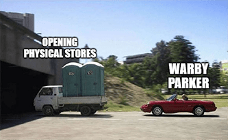 Warby Parker opening physical stores direct listing meme