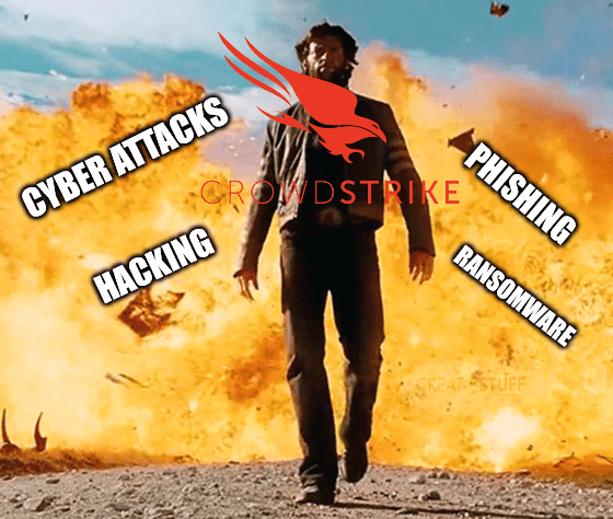 Cyberattacks hacking phishing ransomware CrowdStrike earnings meme big