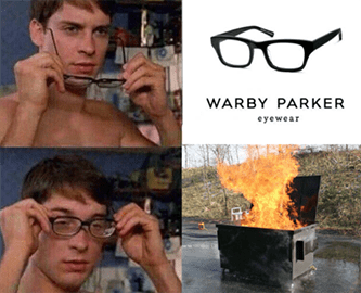 Warby Parker Toby Maguire Dumpster Fire Meme