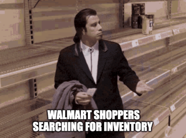 Walmart shoppers searching inventory HD Travolta meme