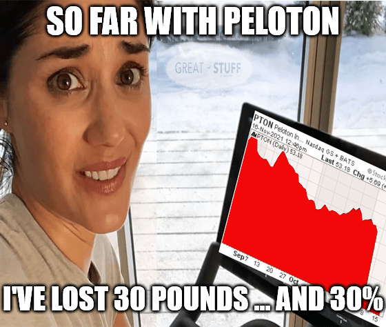 Peloton lost 30 pounds and 30% bike sell-off meme big