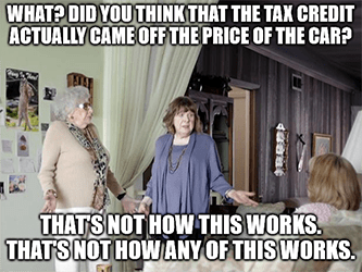 EV tax credit not how any of this works meme