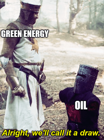 Green energy Oil King Arthur Black Knight meme - NextEra Hydrogen edition