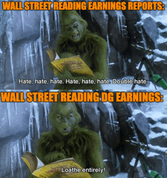 Grinch reading Dollar General earnings loathe meme