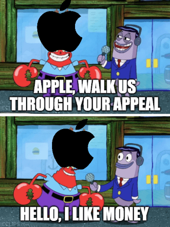 Apple Epic Court Appeal Mr Crabs Meme