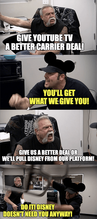 Disney YouTube carriage rights deals meme