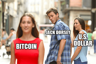 Bitcoin Jack Dorsey distracted U.S. dollar replace meme