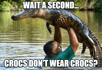 Crocs don't wear crocs heydude buyout meme