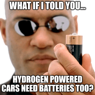 What if I told you HFC cars need batteries meme