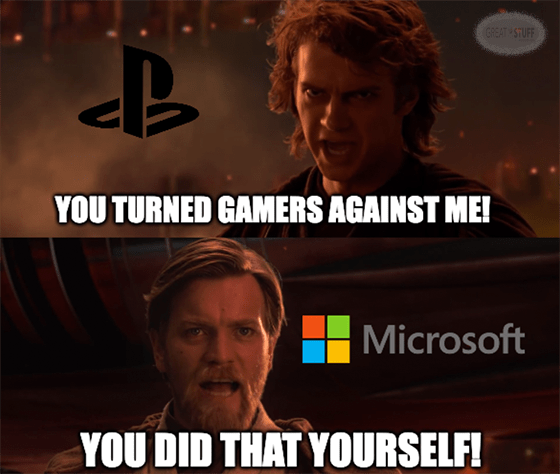 Sony Microsoft You Turned Gamers Against Me Star Wars Meme