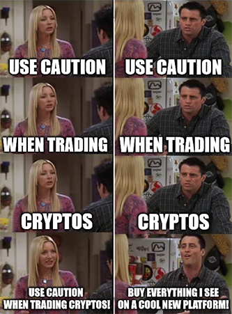 Use caution when trading crypto James Coinbase meme