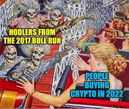 Rollercoaster Skeletons Crypto Hodlers and New Traders Meme